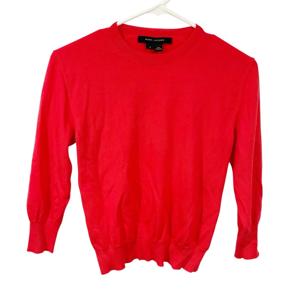 Marc‎ Jacobs Cashmere Red Cropped Back Thin Knit Sweater Size Small